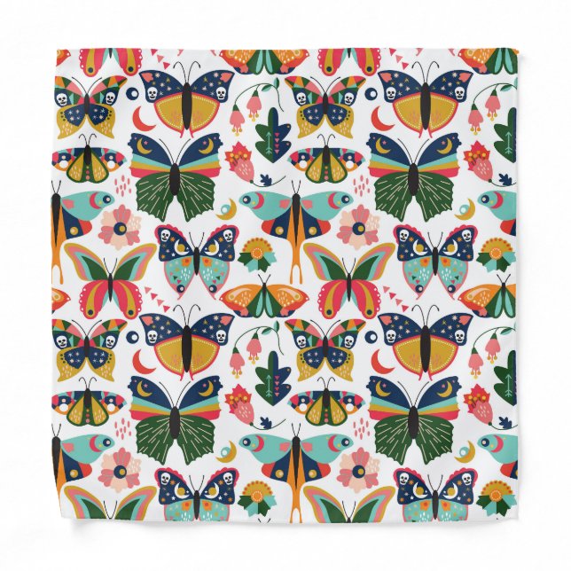 Boho Butterflies: Seamless Wallpaper Pattern. Bandana (Front)