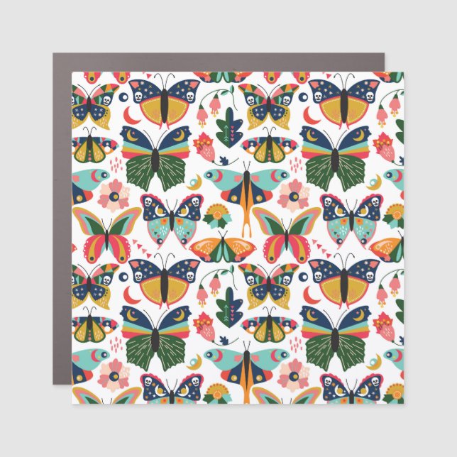 Boho Butterflies: Seamless Wallpaper Pattern. Car Magnet (Front)