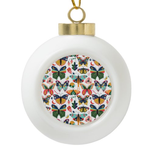 Boho Butterflies: Seamless Wallpaper Pattern. Ceramic Ball Christmas Ornament
