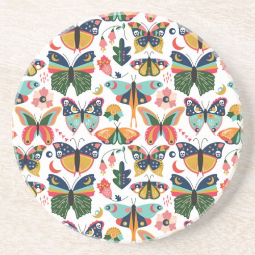 Boho Butterflies Seamless Wallpaper Pattern Coaster