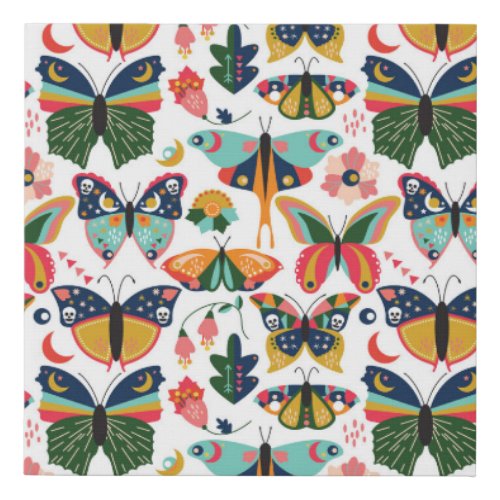 Boho Butterflies Seamless Wallpaper Pattern Faux Canvas Print