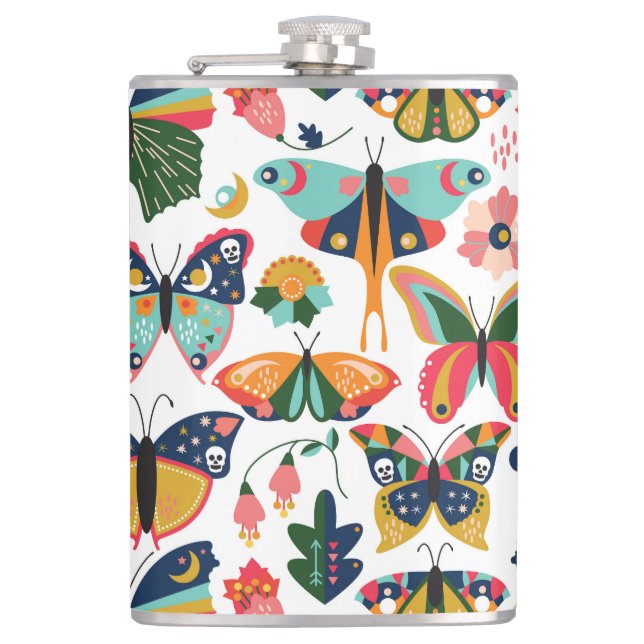 Boho Butterflies: Seamless Wallpaper Pattern. Flask (Front)