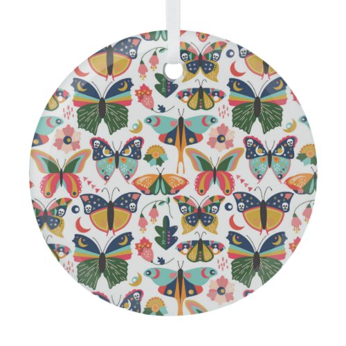 Boho Butterflies: Seamless Wallpaper Pattern. Glass Ornament