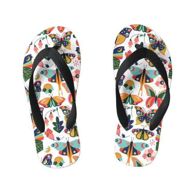 Boho Butterflies: Seamless Wallpaper Pattern. Kid's Flip Flops (Footbed)