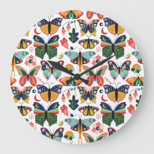 Boho Butterflies Seamless Wallpaper Pattern Large Clock