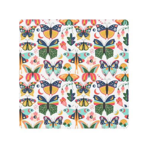 Boho Butterflies Seamless Wallpaper Pattern Metal Print