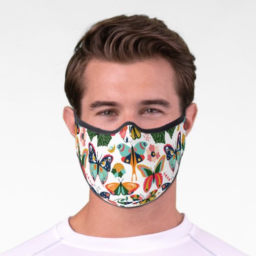 Boho Butterflies Seamless Wallpaper Pattern Premium Face Mask