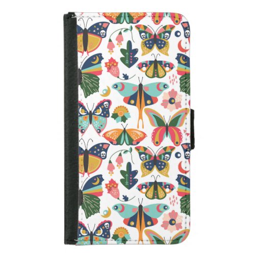 Boho Butterflies Seamless Wallpaper Pattern Samsung Galaxy S5 Wallet Case