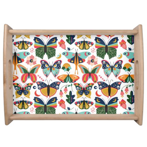 Boho Butterflies Seamless Wallpaper Pattern Serving Tray