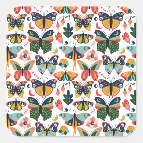 Boho Butterflies Seamless Wallpaper Pattern Square Sticker