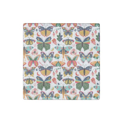 Boho Butterflies Seamless Wallpaper Pattern Stone Magnet