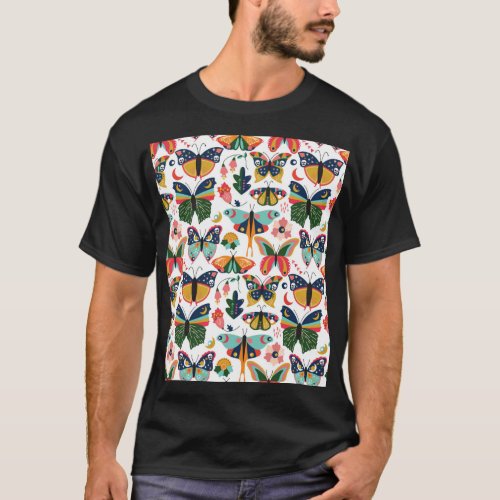 Boho Butterflies Seamless Wallpaper Pattern T_Shirt