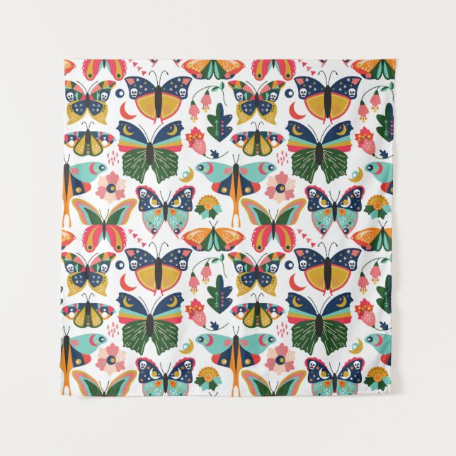 Boho Butterflies: Seamless Wallpaper Pattern. Tapestry (Front)