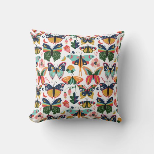 Boho Butterflies Seamless Wallpaper Pattern Throw Pillow