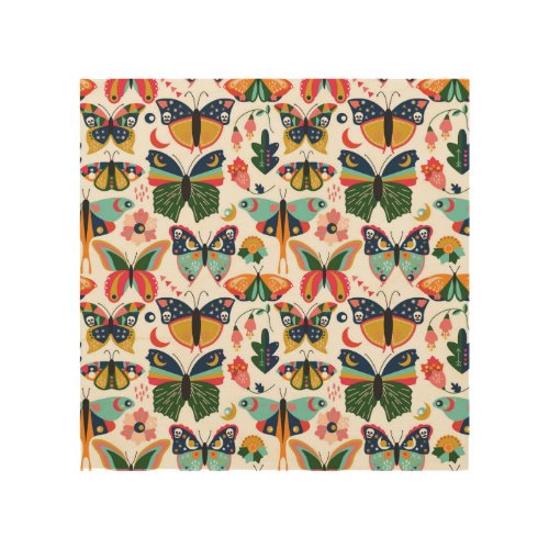 Boho Butterflies Seamless Wallpaper Pattern Wood Wall Art