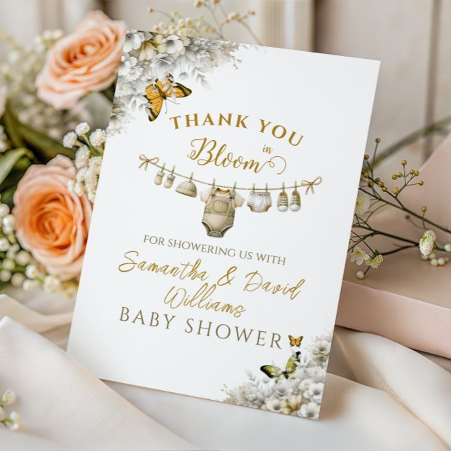 Boho Butterfly Baby in Bloom Baby Shower Thank You Card (Creator Uploaded)
