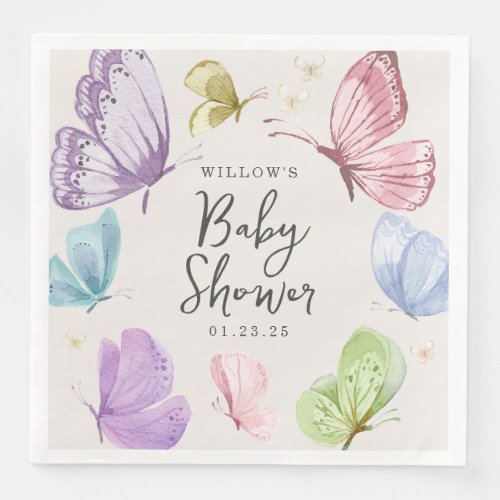 Boho Butterfly Baby Shower 8 inch Paper Napkins