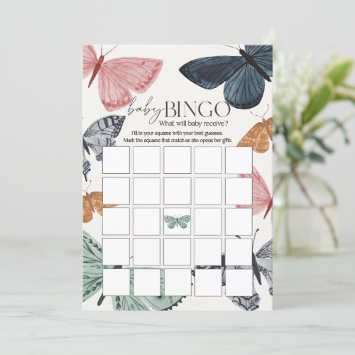 Boho Butterfly Baby Shower Baby Bingo Game Invitation