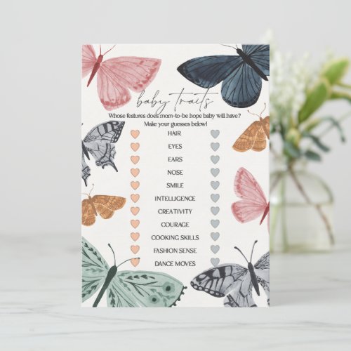 Boho Butterfly Baby Shower Baby Traits Game Invitation