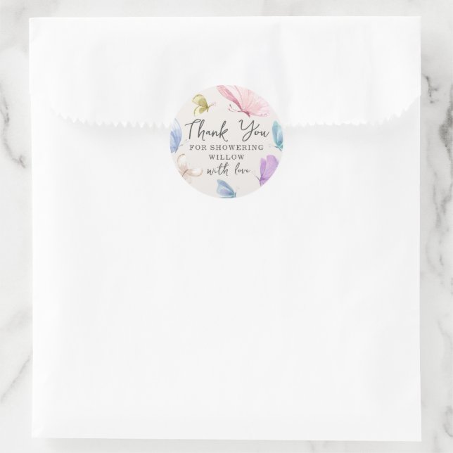 Boho Butterfly Baby Shower Circle Favor Stickers (Bag)