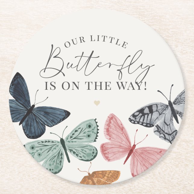 Boho Butterfly Baby Shower Coaster (Front)