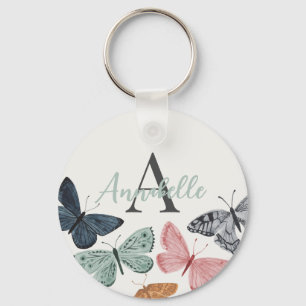 Boho Butterfly Baby Shower Coaster Keychain