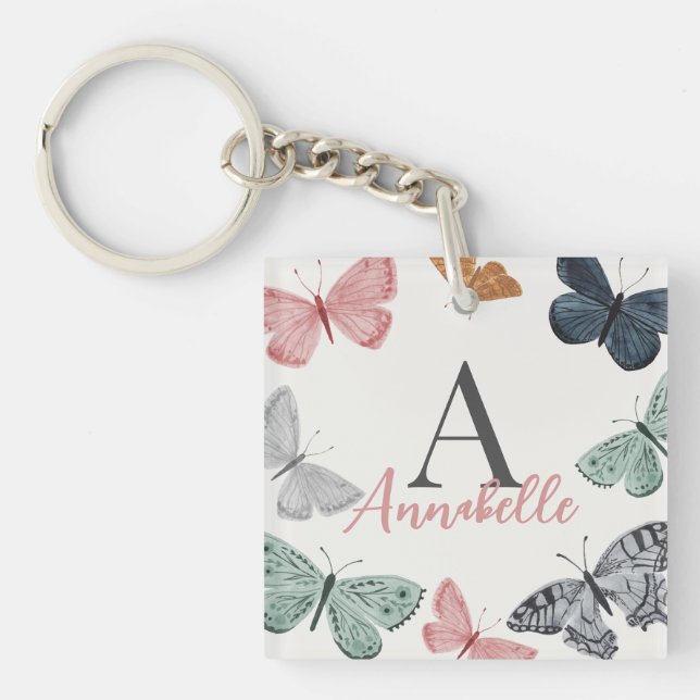 Boho Butterfly Baby Shower Coaster Keychain (Front)