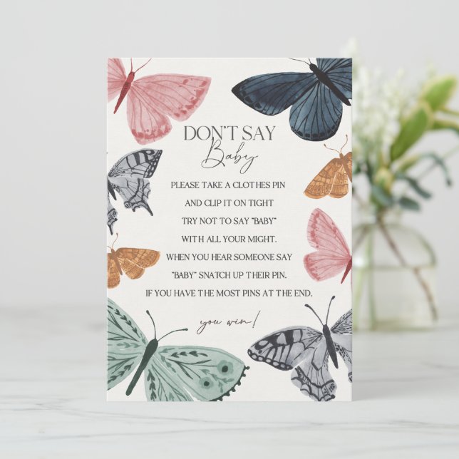Boho Butterfly Baby Shower Dont Say Baby Game Invitation (Standing Front)