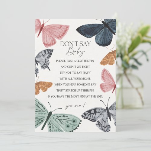 Boho Butterfly Baby Shower Dont Say Baby Game Invitation