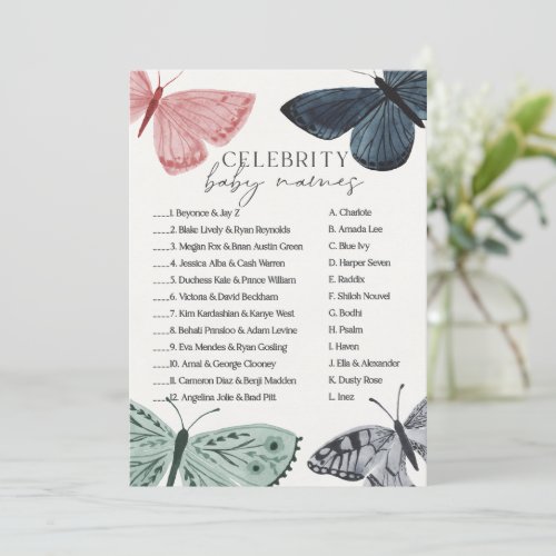 Boho Butterfly Baby Shower Famous Names Game Invitation