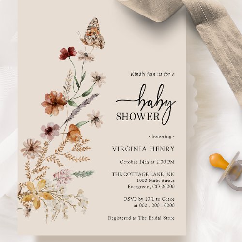 Boho Butterfly Baby Shower Invitation