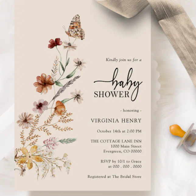 Boho Butterfly Baby Shower Invitation | Zazzle