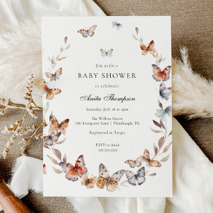 Boho Butterfly Baby Shower Invitation