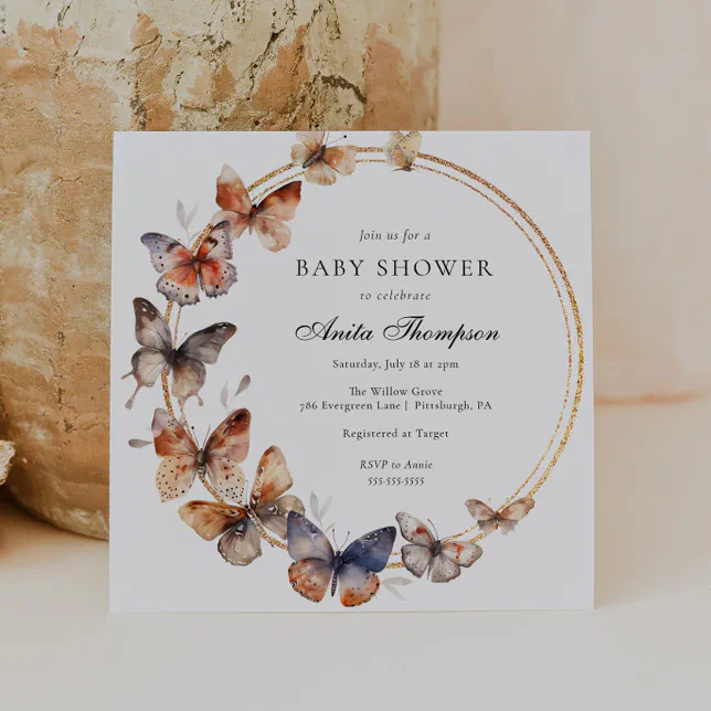 Boho Butterfly Baby Shower Invitation | Zazzle