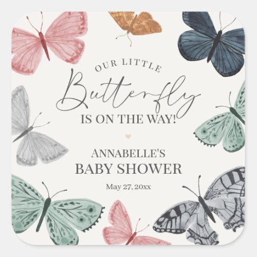 Boho Butterfly Baby Shower Invite Envelope Square Sticker