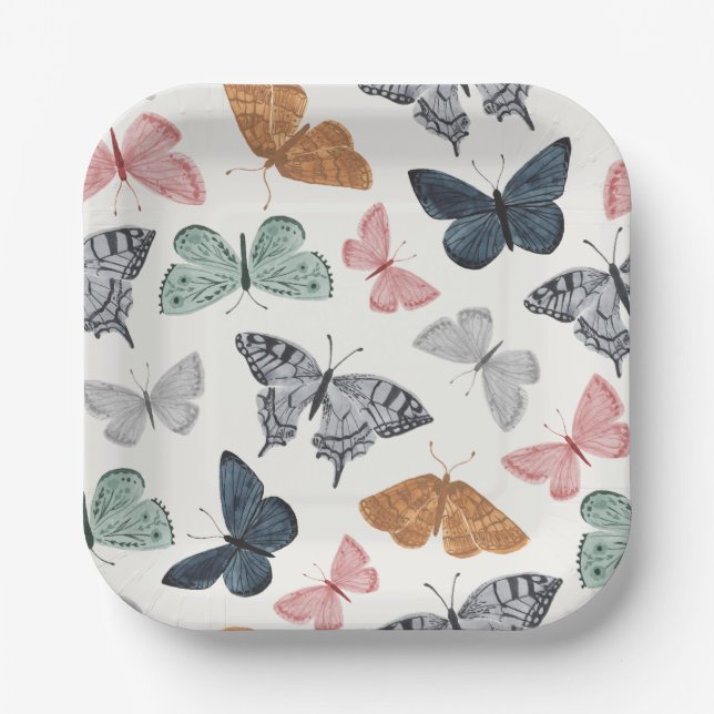 Boho Butterfly Baby Shower Tableware Paper Plates (Front)
