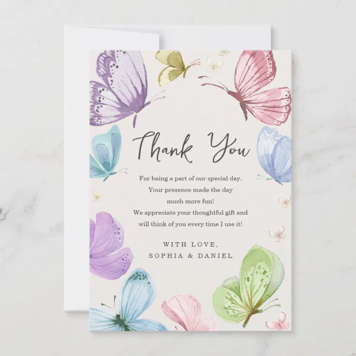 Boho Butterfly Baby Shower Thank You Card | Zazzle