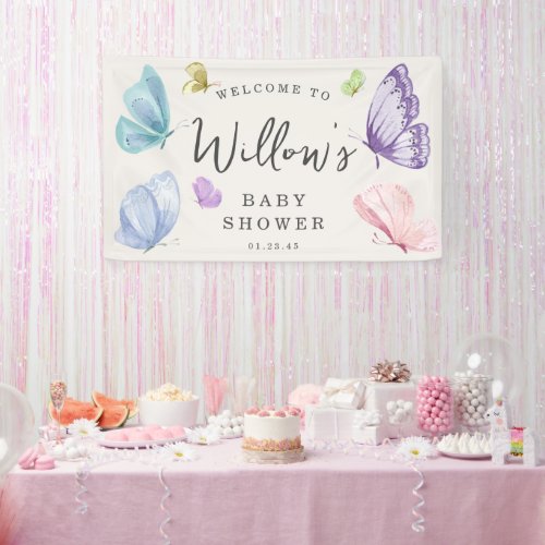 Boho Butterfly Baby Shower Welcome Banner
