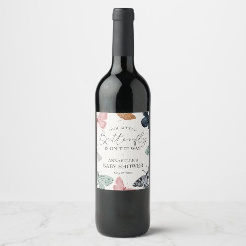 Boho Butterfly Baby Shower Wine Label