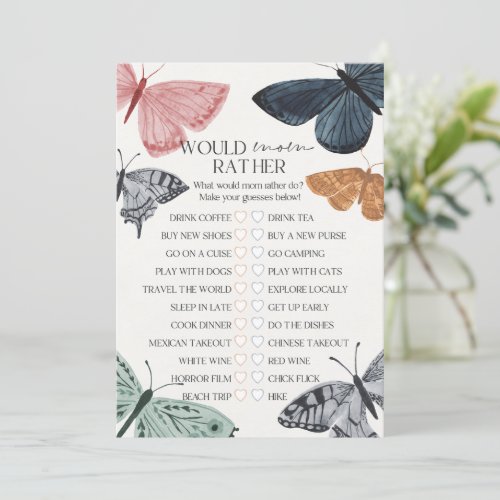 Boho Butterfly Baby Shower Would Mom Rather Game Invitation