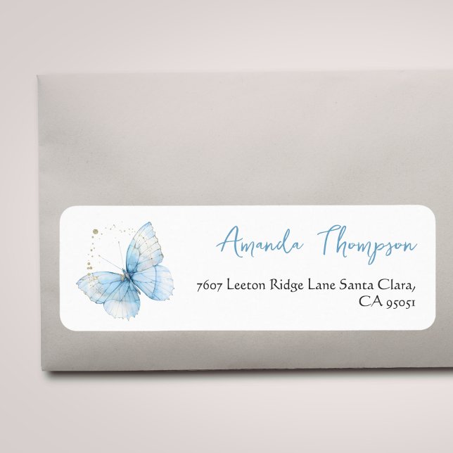 Boho Butterfly Blue Floral Boy Baby Shower Address Label (Creator Uploaded)