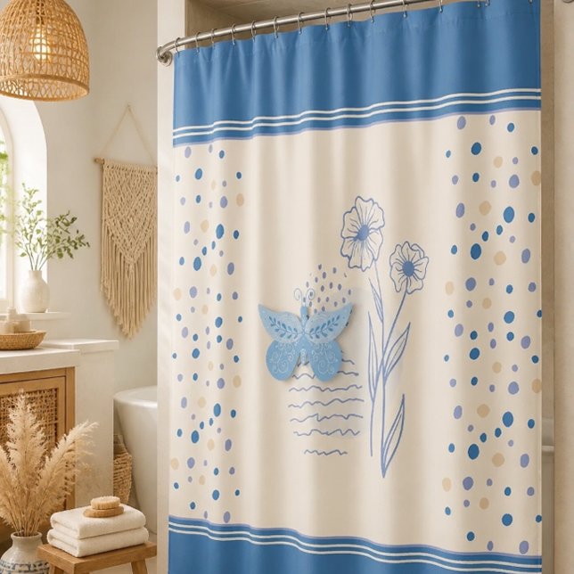 Boho Butterfly & Botanical Shower Curtain (Creator Uploaded)