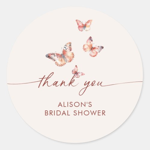 Boho Butterfly Bridal Shower  Classic Round Sticker