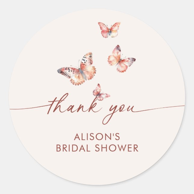 Boho Butterfly Bridal Shower  Classic Round Sticker (Front)