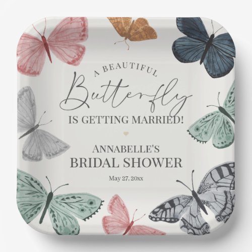 Boho Butterfly Bridal Shower Tableware for Bride Paper Plates