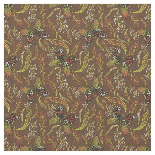 Boho Butterfly Brown Floral Pattern Fabric