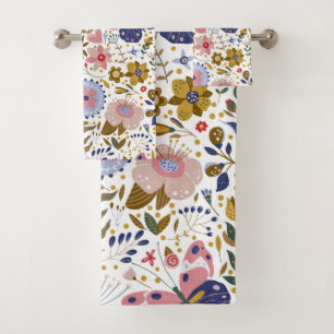 Boho Butterfly Colorful Wildflower Pattern Bath Towel Set