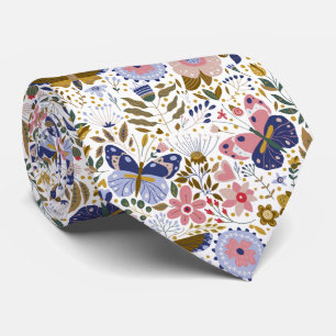 Boho Butterfly Colorful Wildflower Pattern Neck Tie