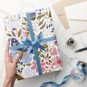 Boho Butterfly Colorful Wildflower Pattern Wrapping Paper
