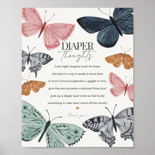 Boho Butterfly diaper thoughts baby shower sign